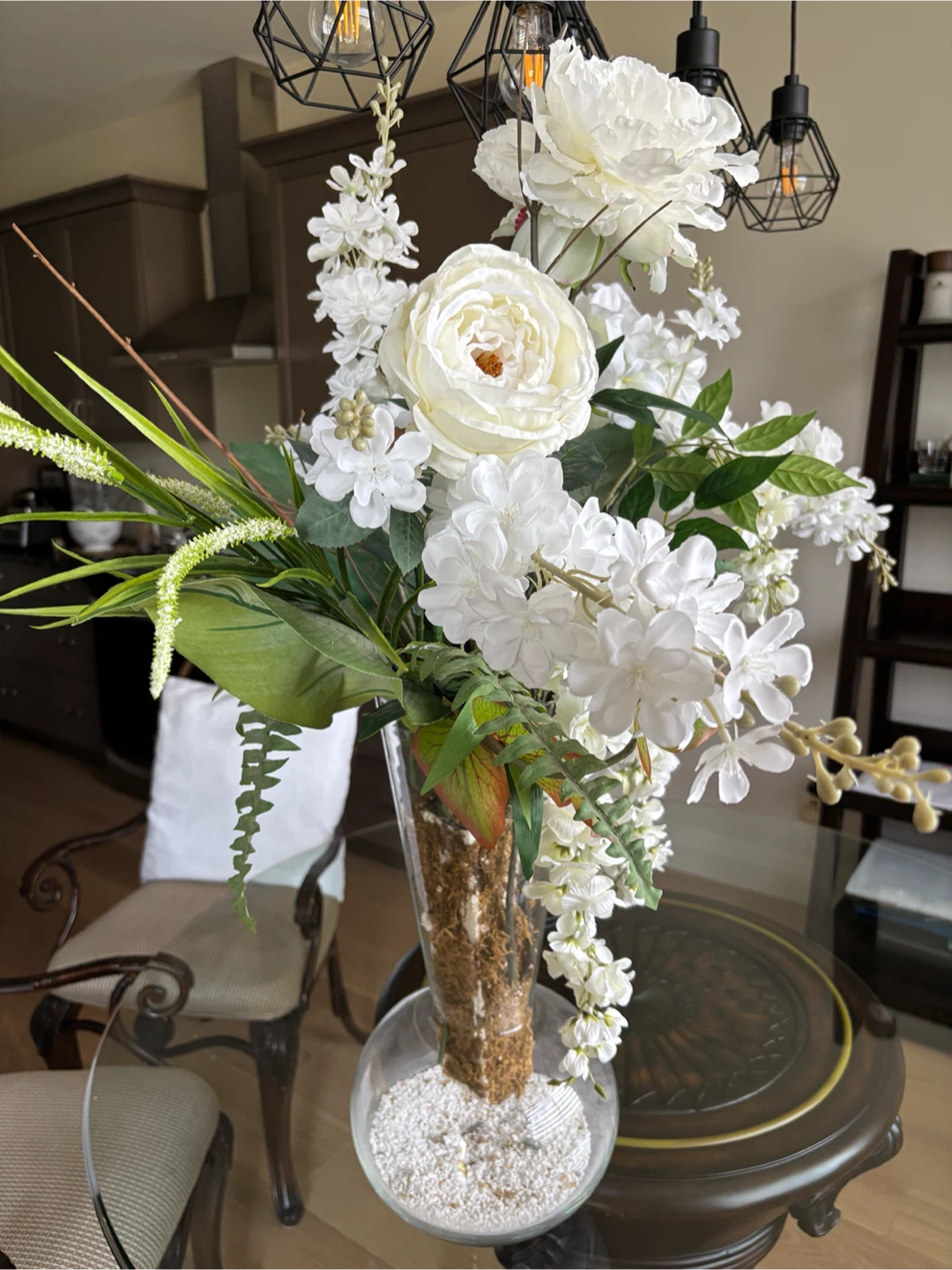 White Floral Arrangement in Glass Vase - photo 4