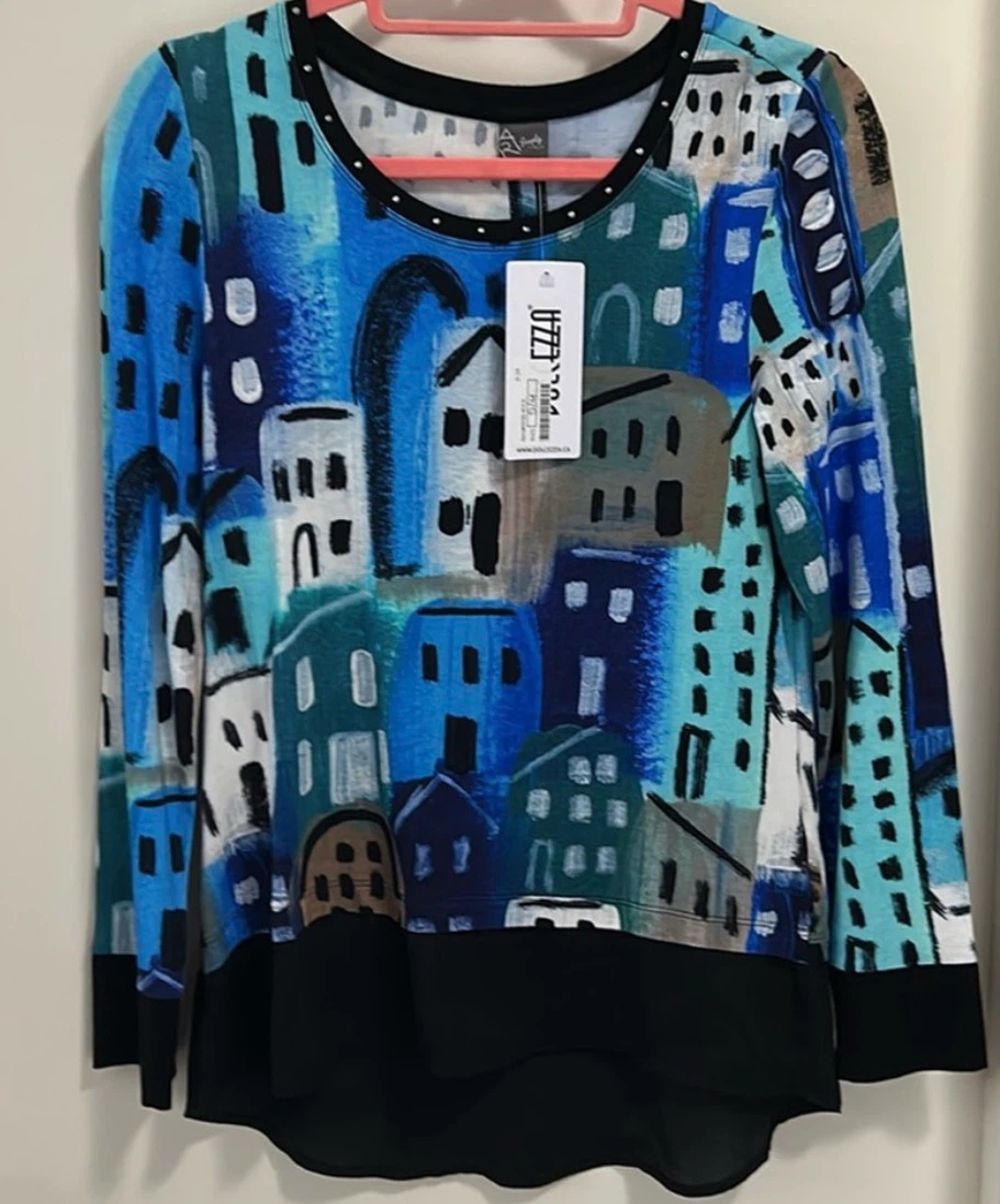 Dolcezza Abstract City Long Sleeve Top - Women's Size Small