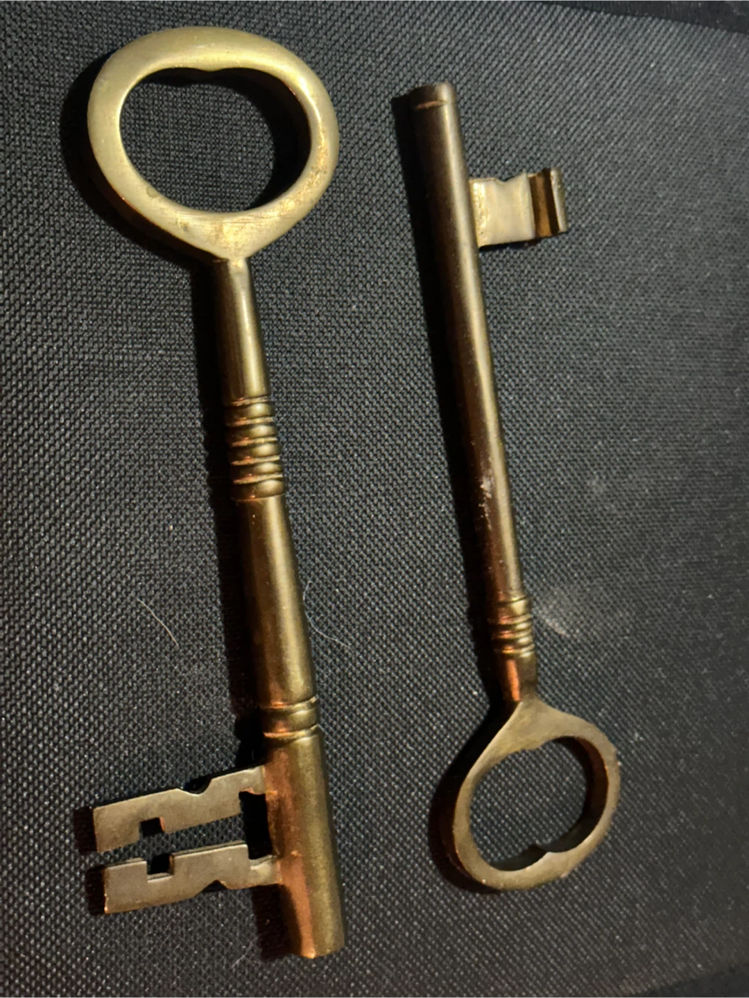 Pair of large brass skeleton keys