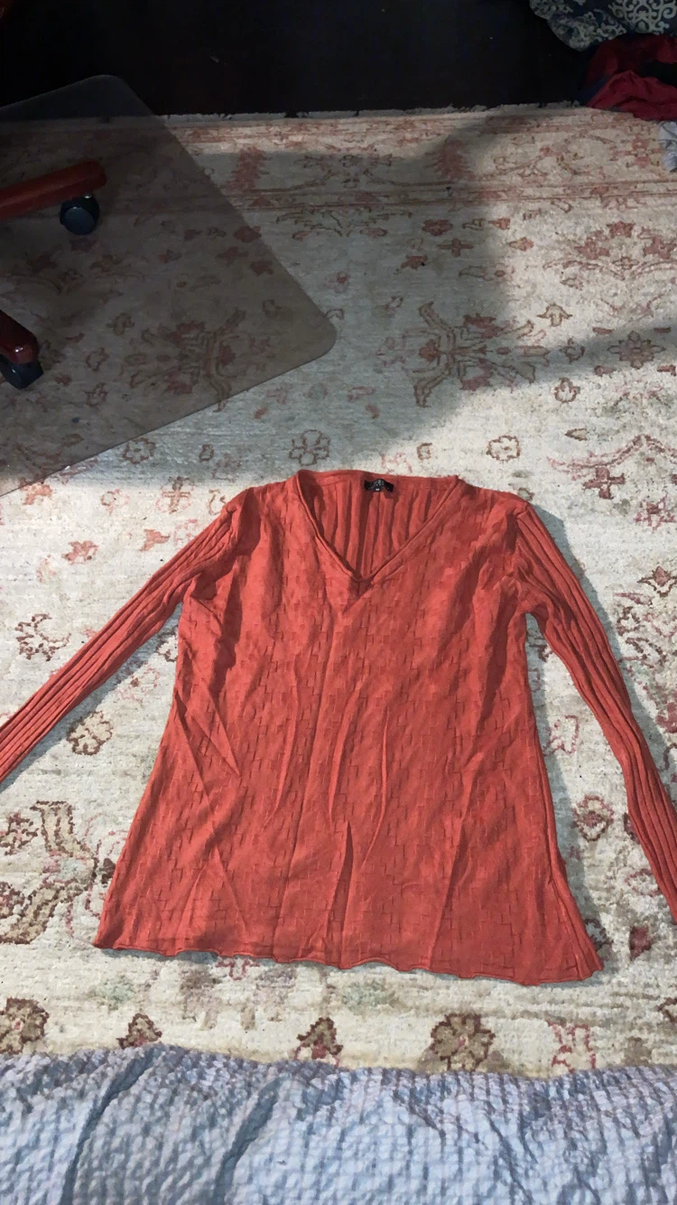 Orange V-Neck Long Sleeve Top