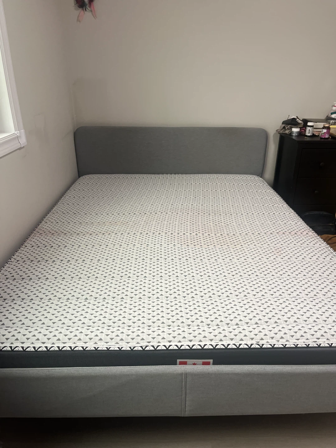 Grey Fabric Bed Frame and Mattress