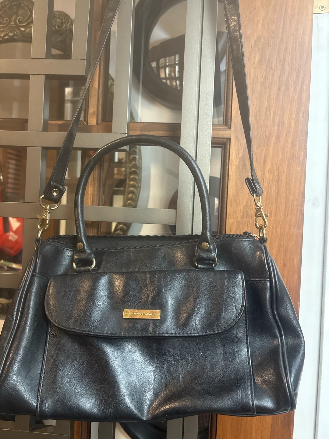 Black Faux Leather Shoulder Bag