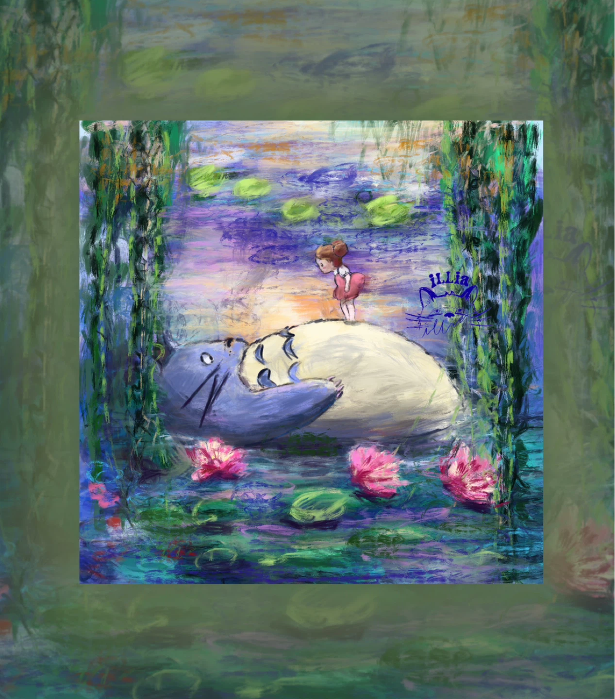 Monet Lilies x Totoro Art Print