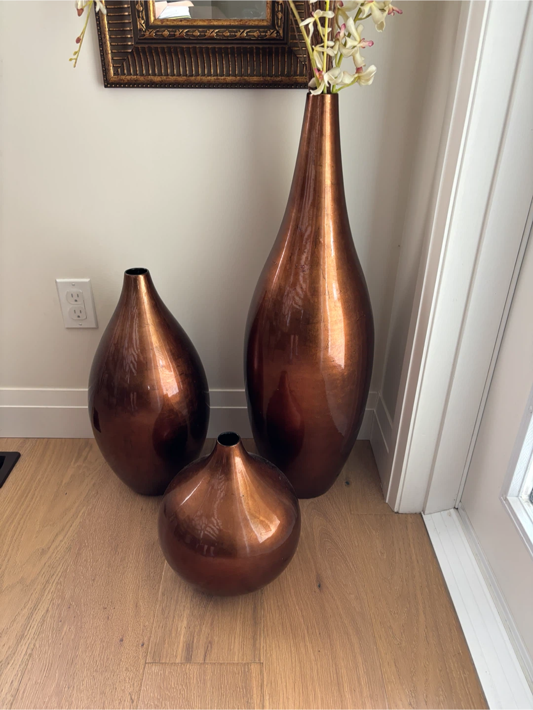 Set of 3 Copper Finish Vases