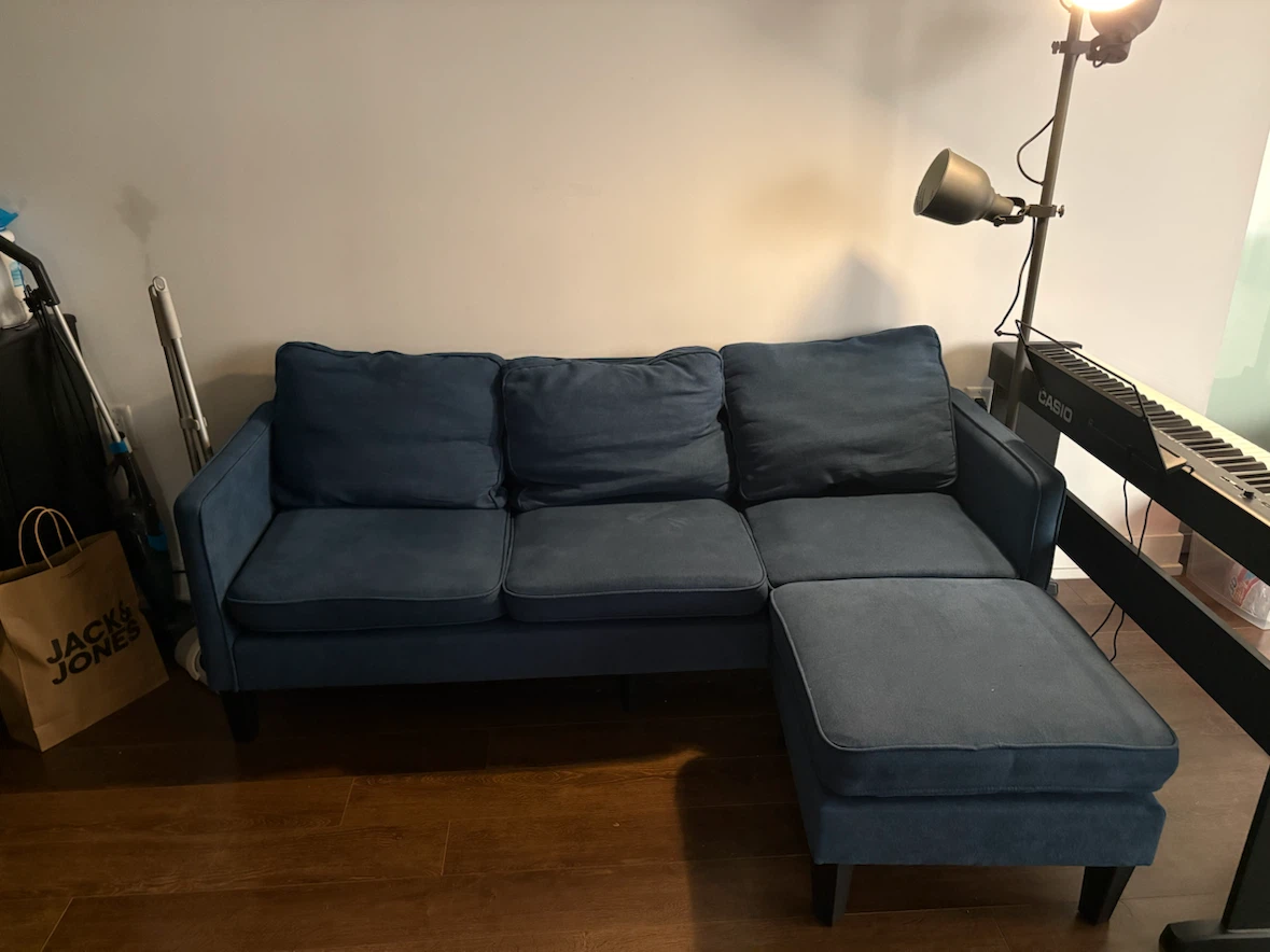 Blue 3-Seater Sectional Sofa with Ottoman