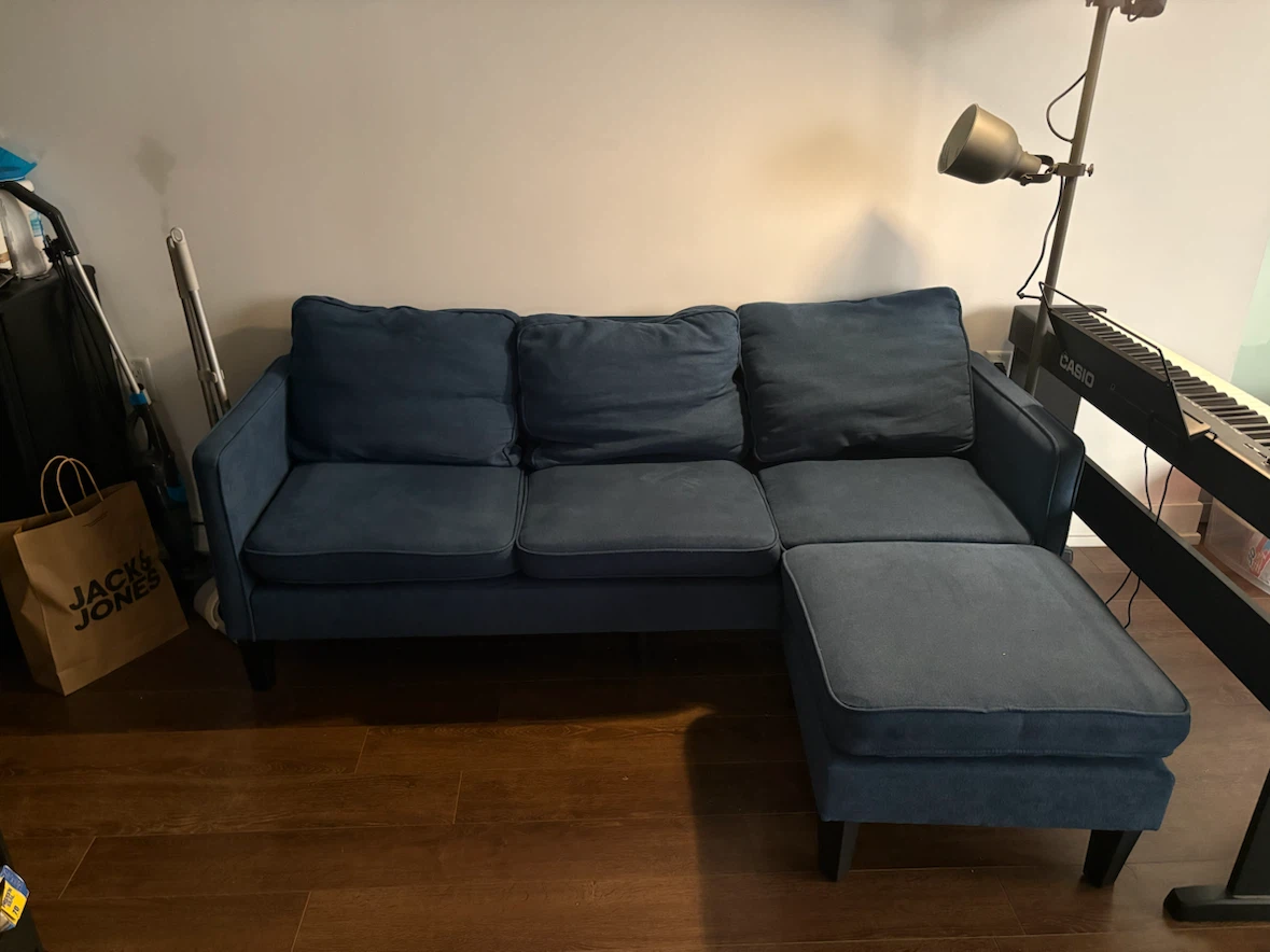 Blue 3-Seater Sectional Sofa with Ottoman - photo 2