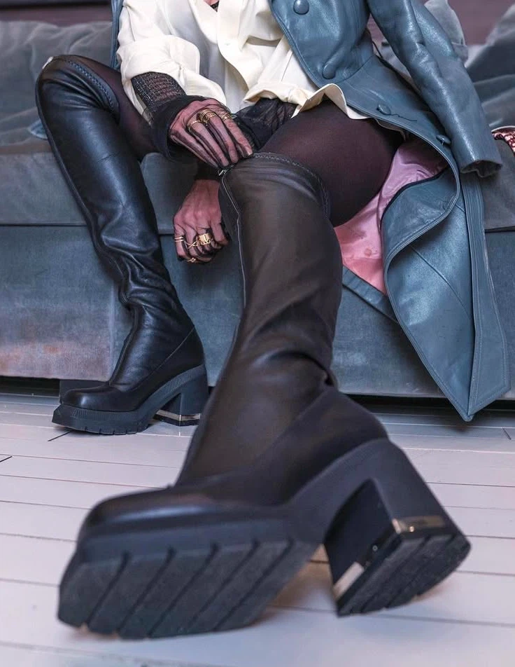 Black Leather Over-the-Knee Boots