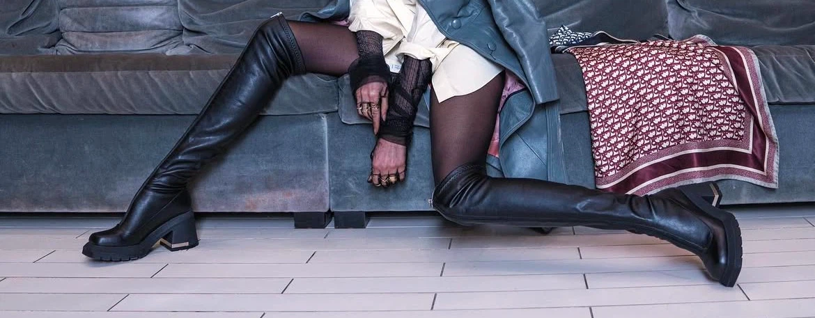 Black Leather Over-the-Knee Boots - photo 3