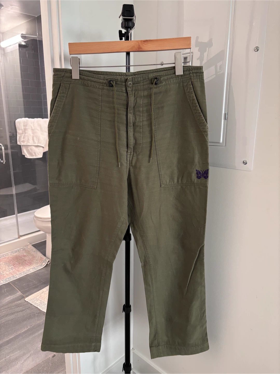 NEEDLES REVERSED SATEEN STRING FATIGUE TROUSERS