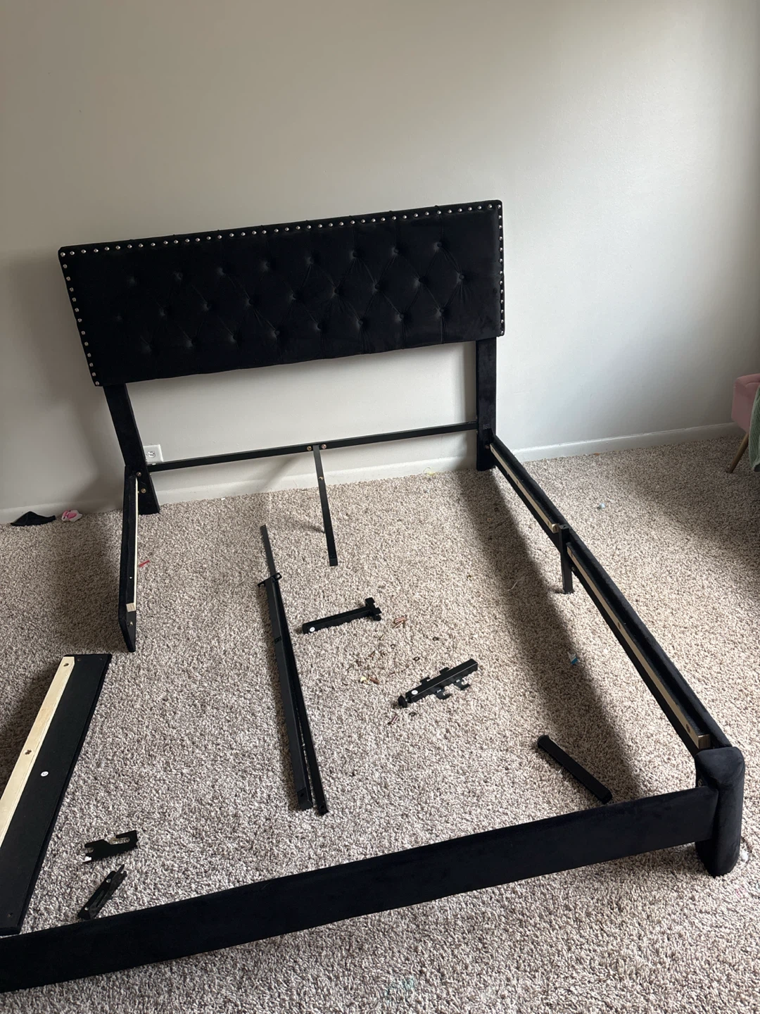 Black Velvet Tufted Headboard Bed Frame