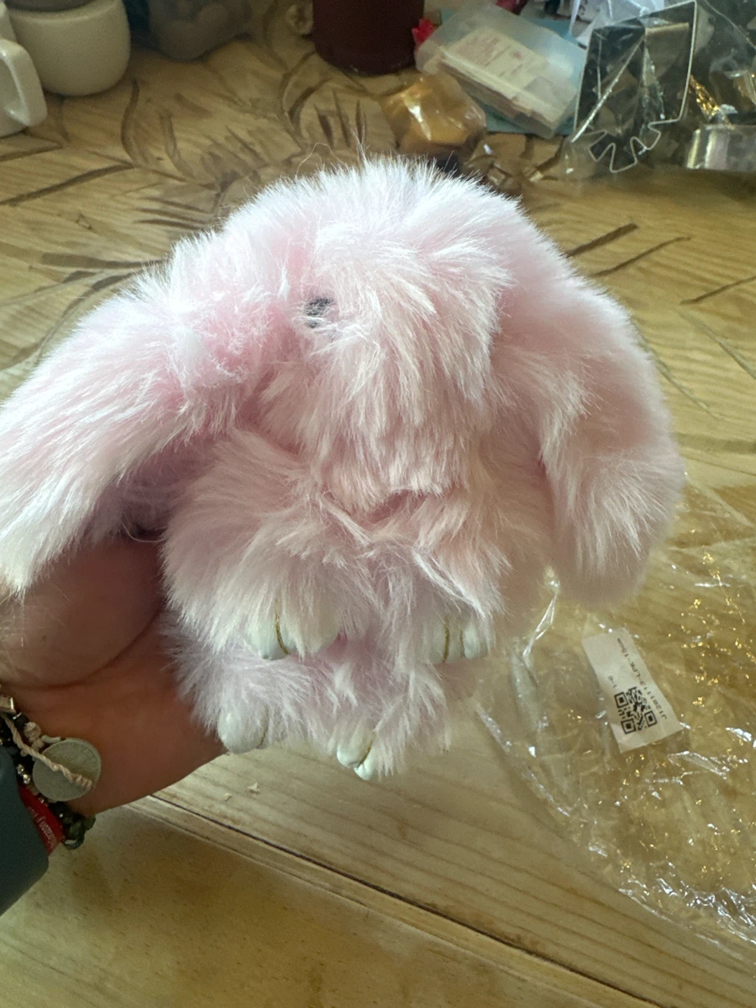Pink Fluffy Bunny Keychain Charm - photo 4