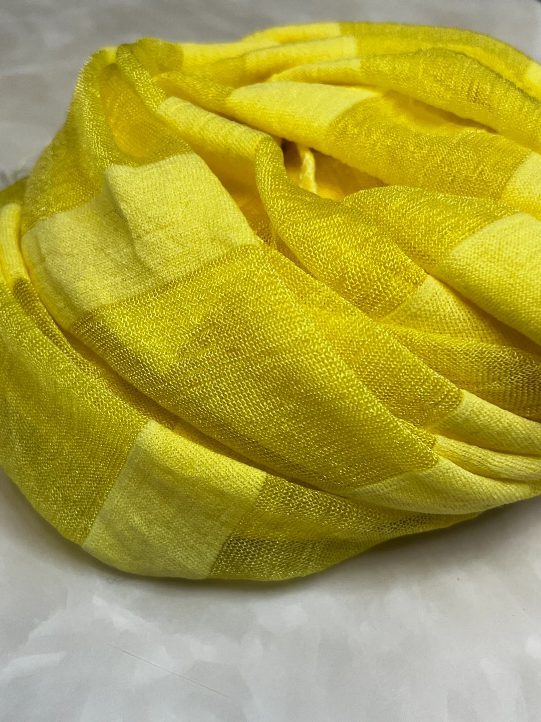 Yellow Plaid Sheer Scarf with Fringe