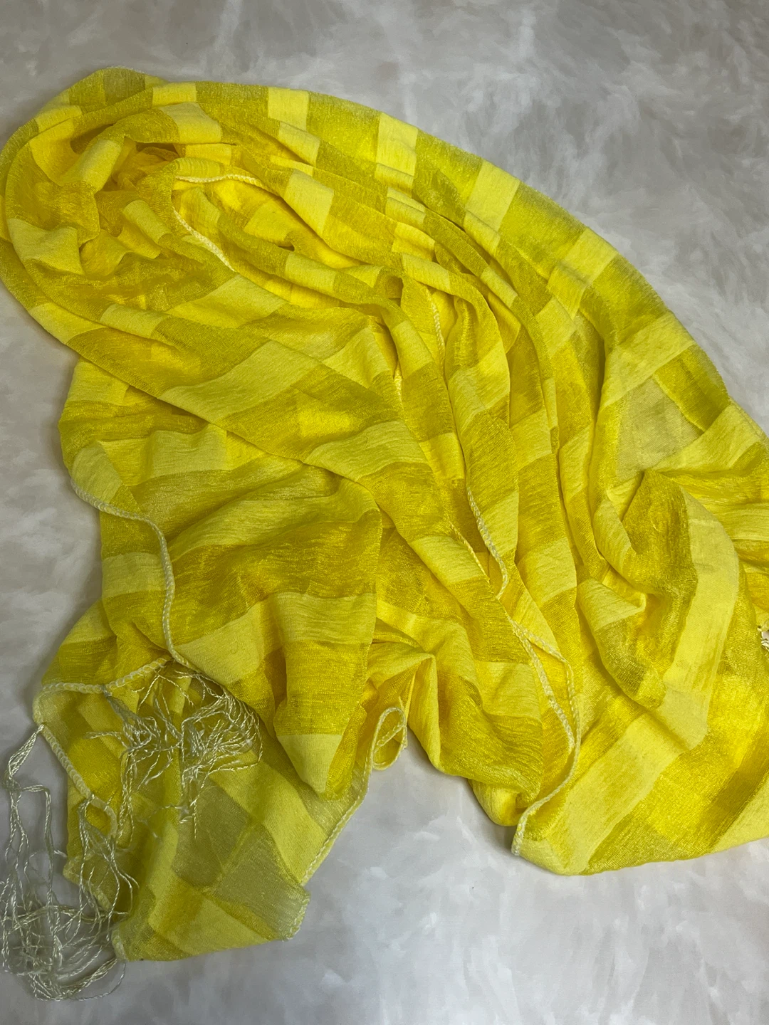 Yellow Plaid Sheer Scarf with Fringe - photo 2