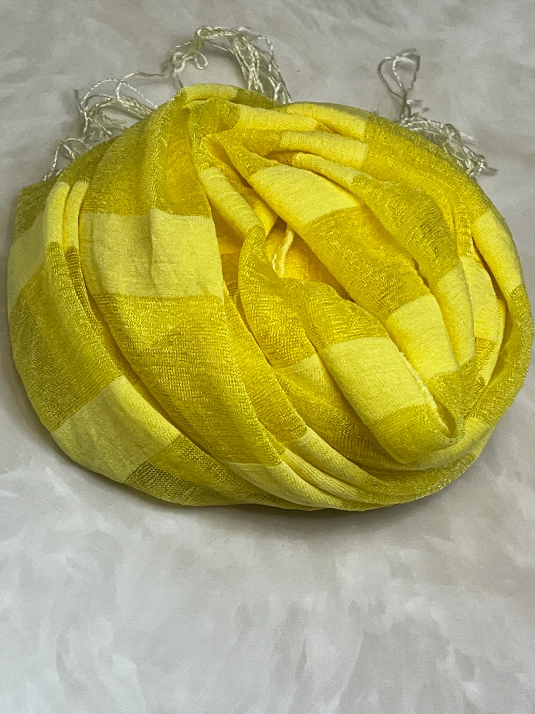 Yellow Plaid Sheer Scarf with Fringe - photo 4