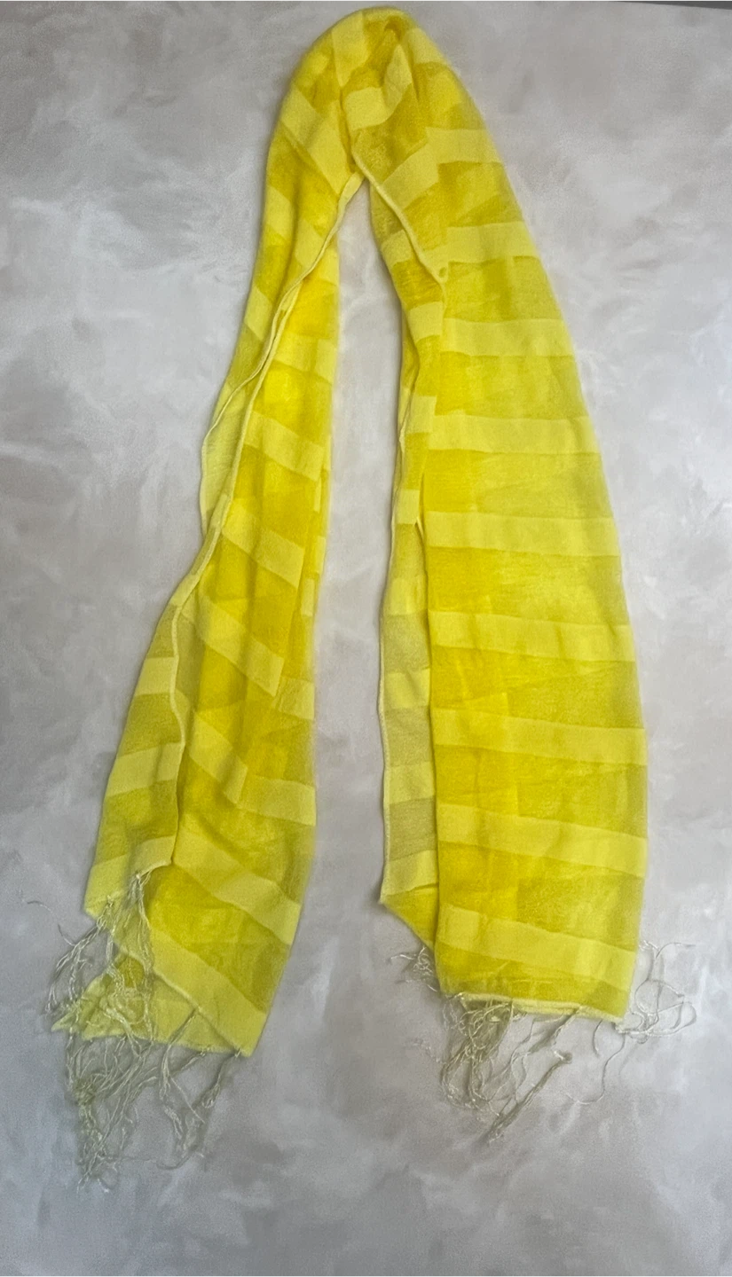 Yellow Plaid Sheer Scarf with Fringe - photo 5