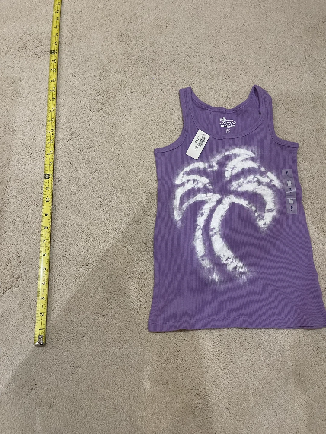 Old Navy Purple Tank Top with Palm Tree Graphic - Size S/P (6-7)
