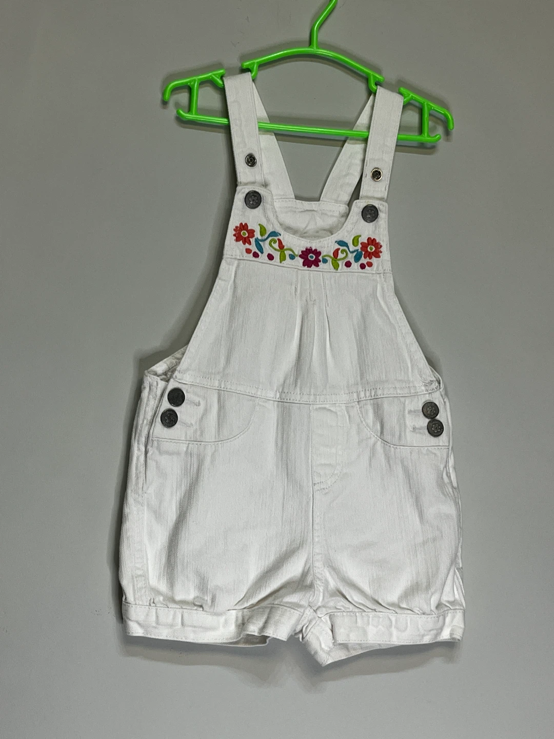 The Children's Place White Embroidered Denim Shortalls Size 3T