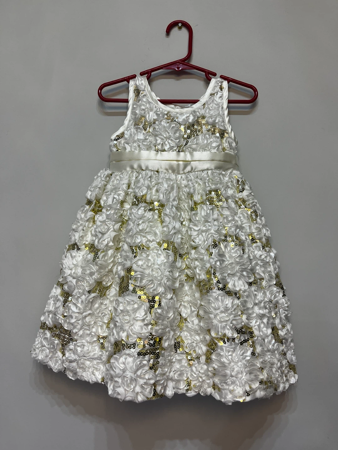 White & Gold Sequin Rosette Dress