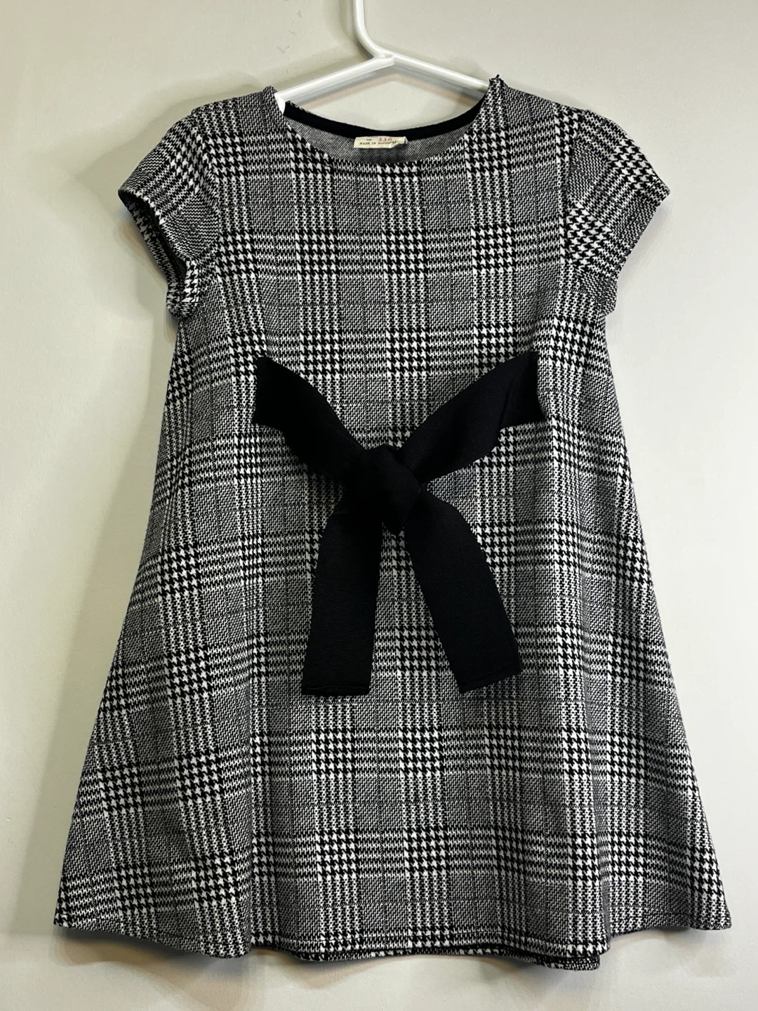 Zara Girls Plaid Dress with Bow - Size 6