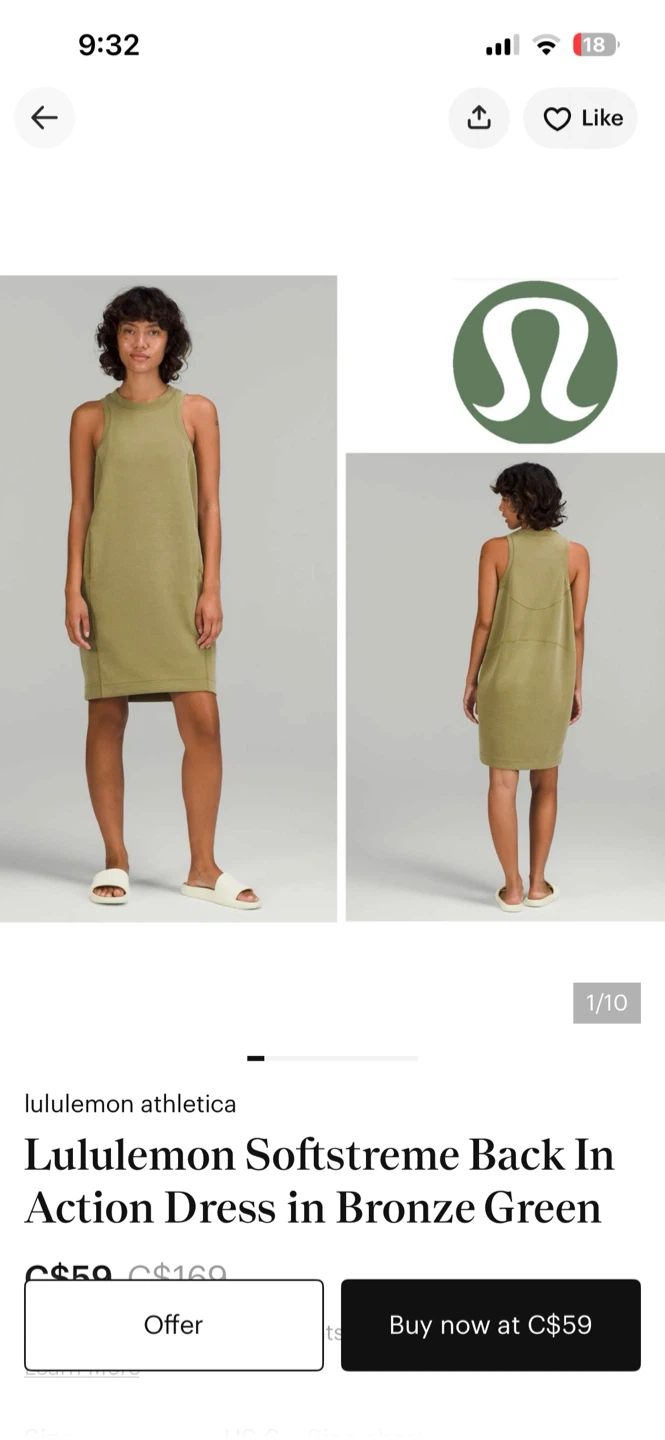 Lululemon Softstreme Back In Action Dress - Bronze Green