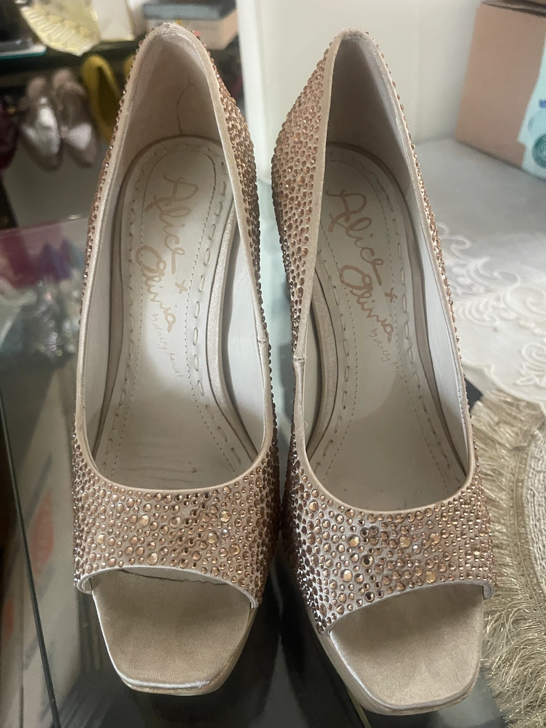 Alice + Olivia Embellished Peep-Toe Heels - photo 2