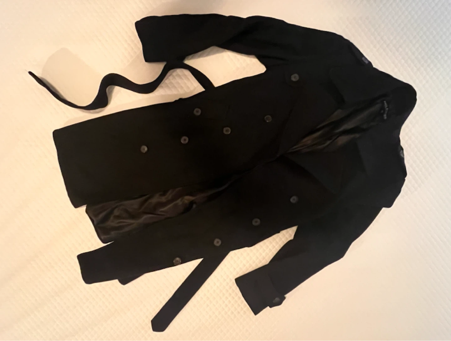 Neil Barrett Black Double-Breasted Wool Trench Coat