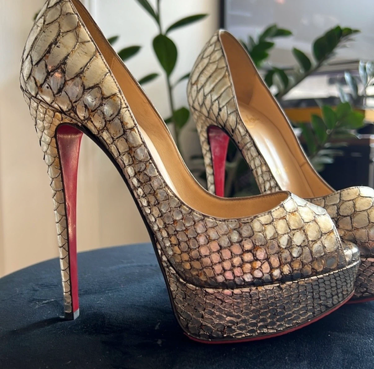 Christian Louboutin Peep-Toe Heels - Python Print - Size 35