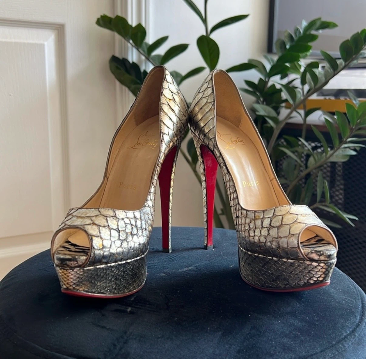 Christian Louboutin Peep-Toe Heels - Python Print - Size 35 - photo 2