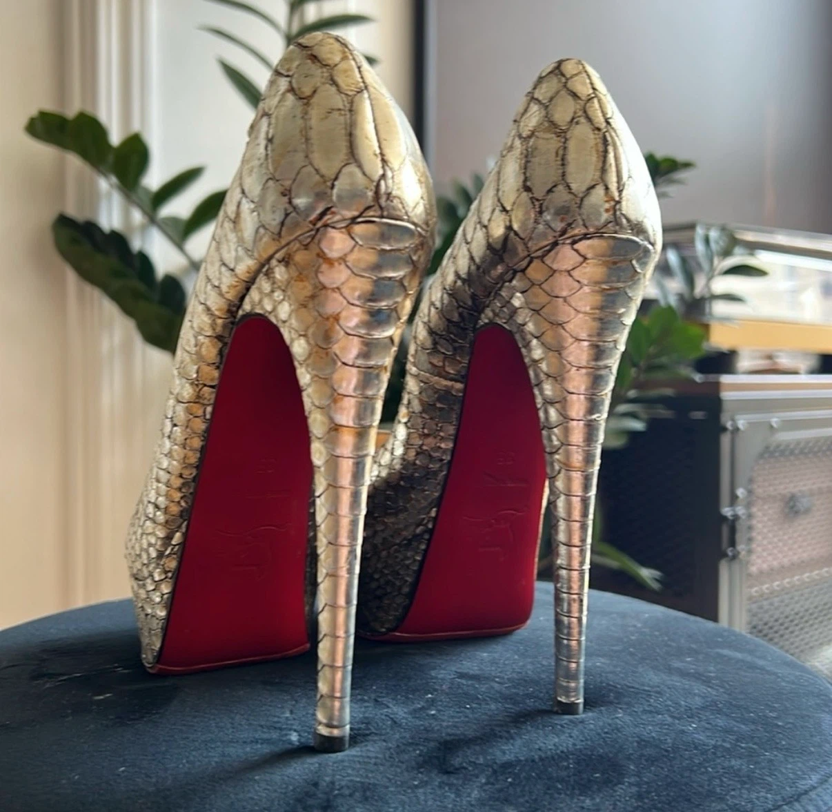 Christian Louboutin Peep-Toe Heels - Python Print - Size 35 - photo 4