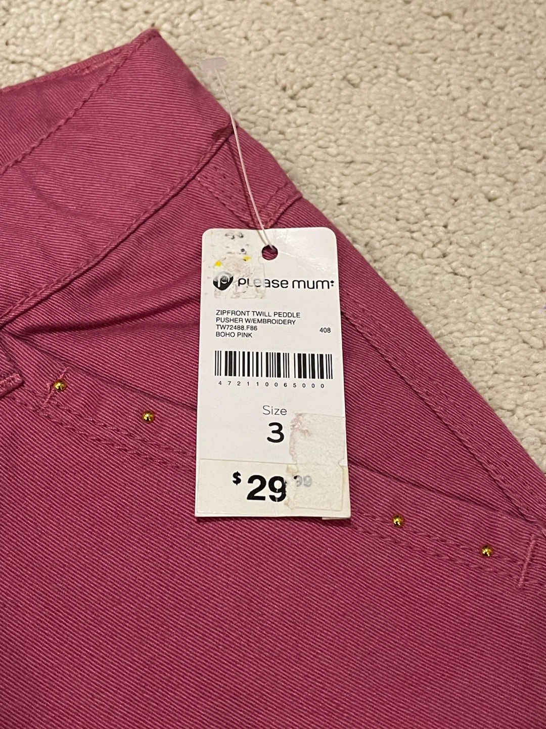 Please Mum Zipfront Twill Peddle Pants Size 3 - photo 2
