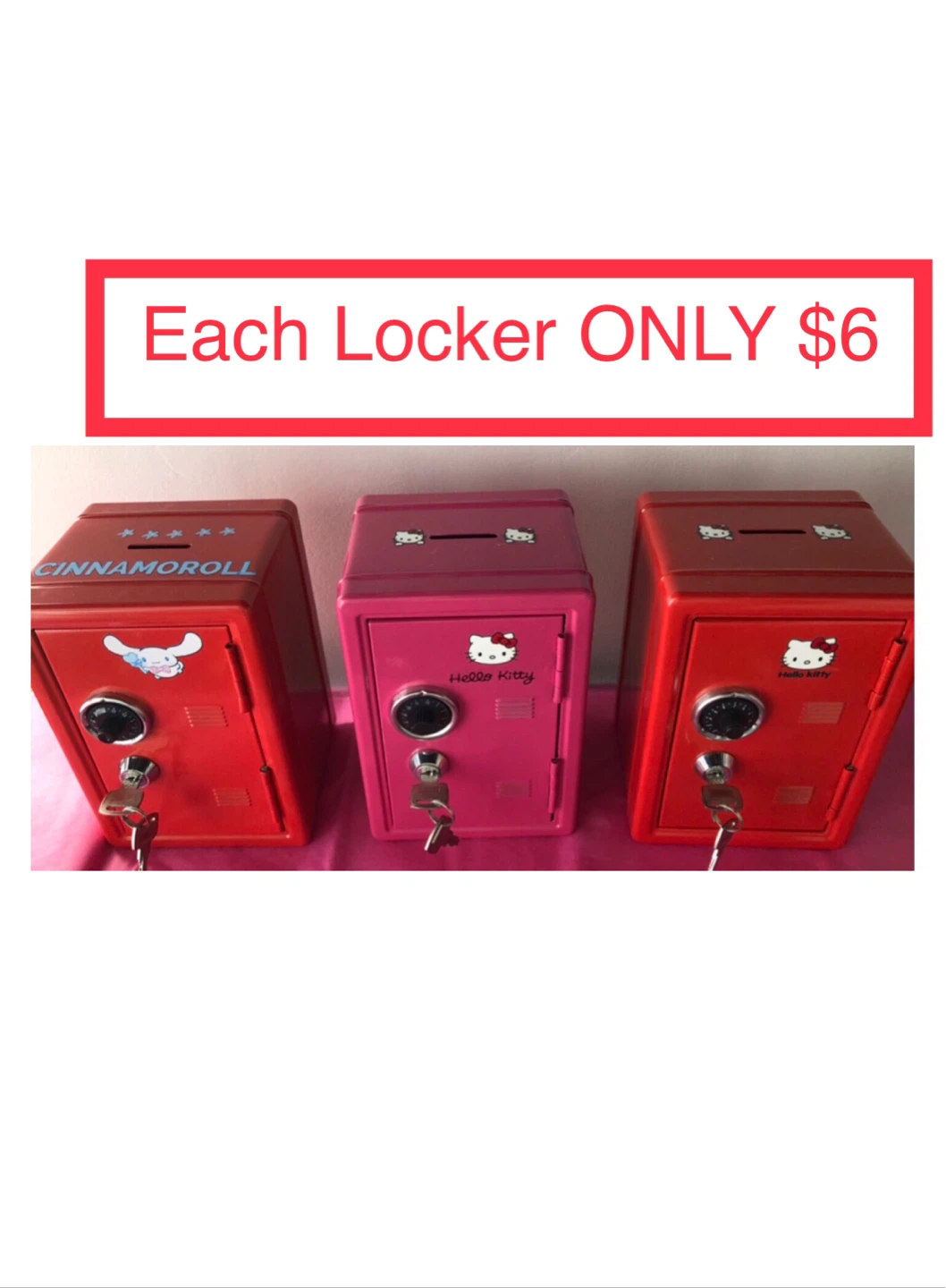Hello Kitty & Cinnamoroll Lockers $6 Each locker