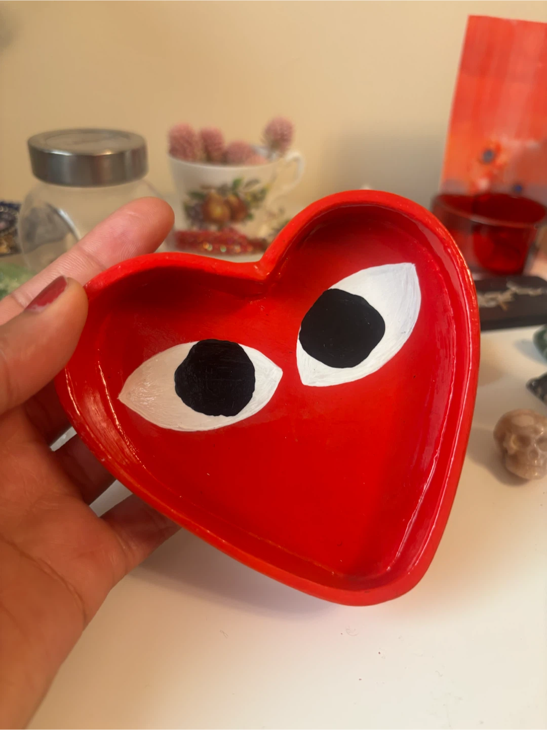 Red Heart Tray with Eyes Design
