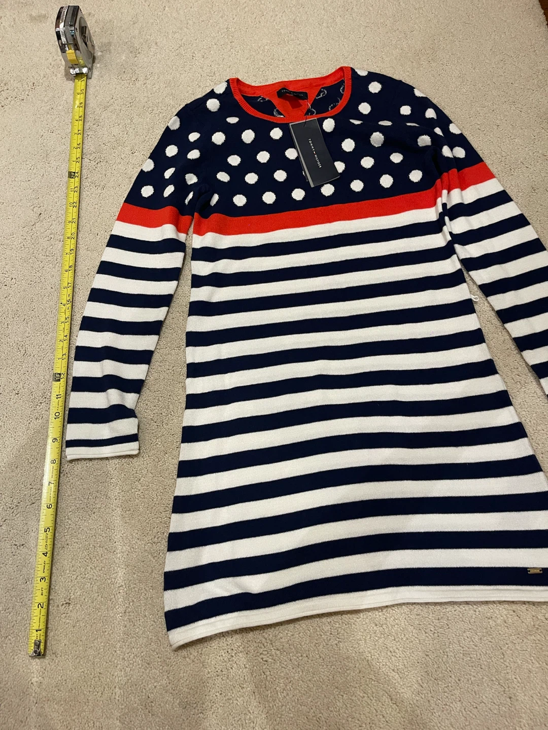 Tommy Hilfiger Girl’s Navy Blue Polka Dot & Stripe Dress Size M