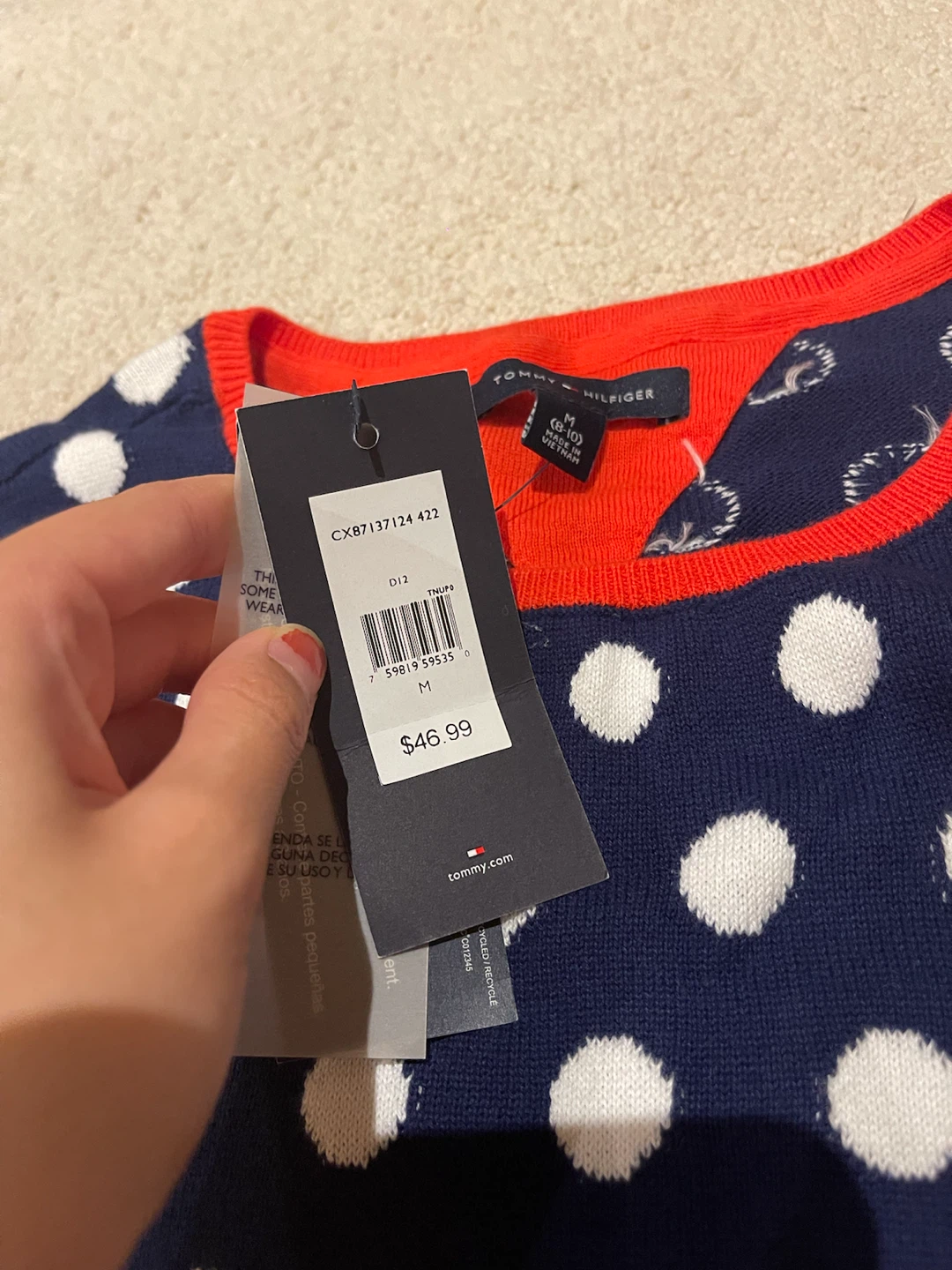 Tommy Hilfiger Girl’s Navy Blue Polka Dot & Stripe Dress Size M - photo 2