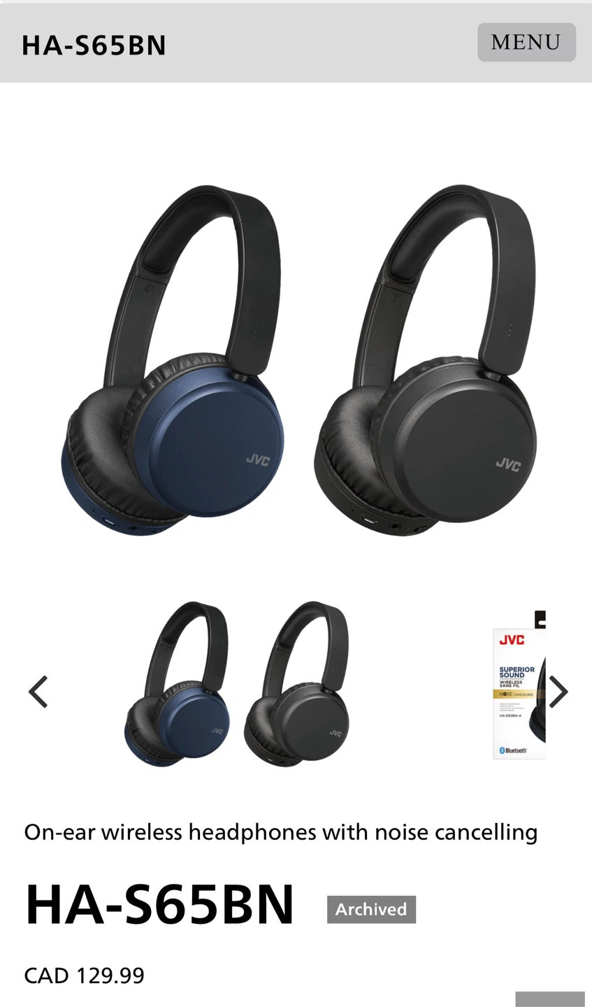 JVC HA-S65BN On-Ear Wireless Noise Cancelling Headphones