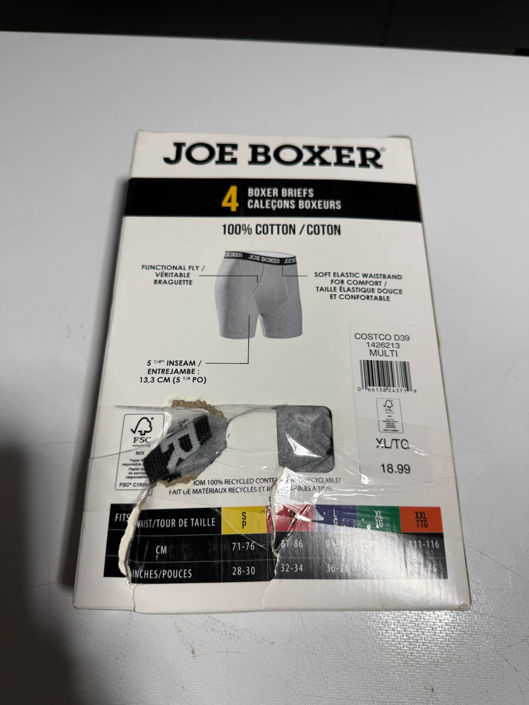 NEW Joe Boxer Men’s 4-Pack 100% Cotton Boxers XL – Open Box - photo 2