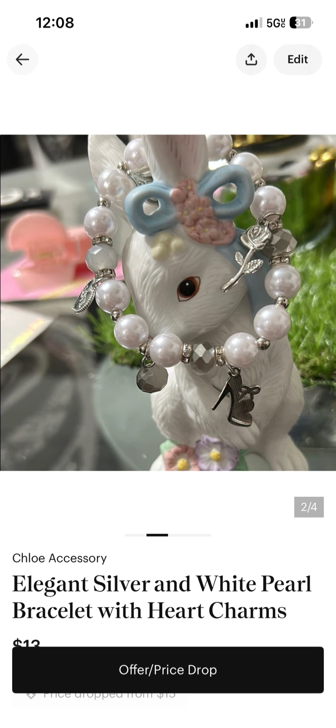 Elegant Silver and White Pearl Bracelet with Heart Charms - photo 2