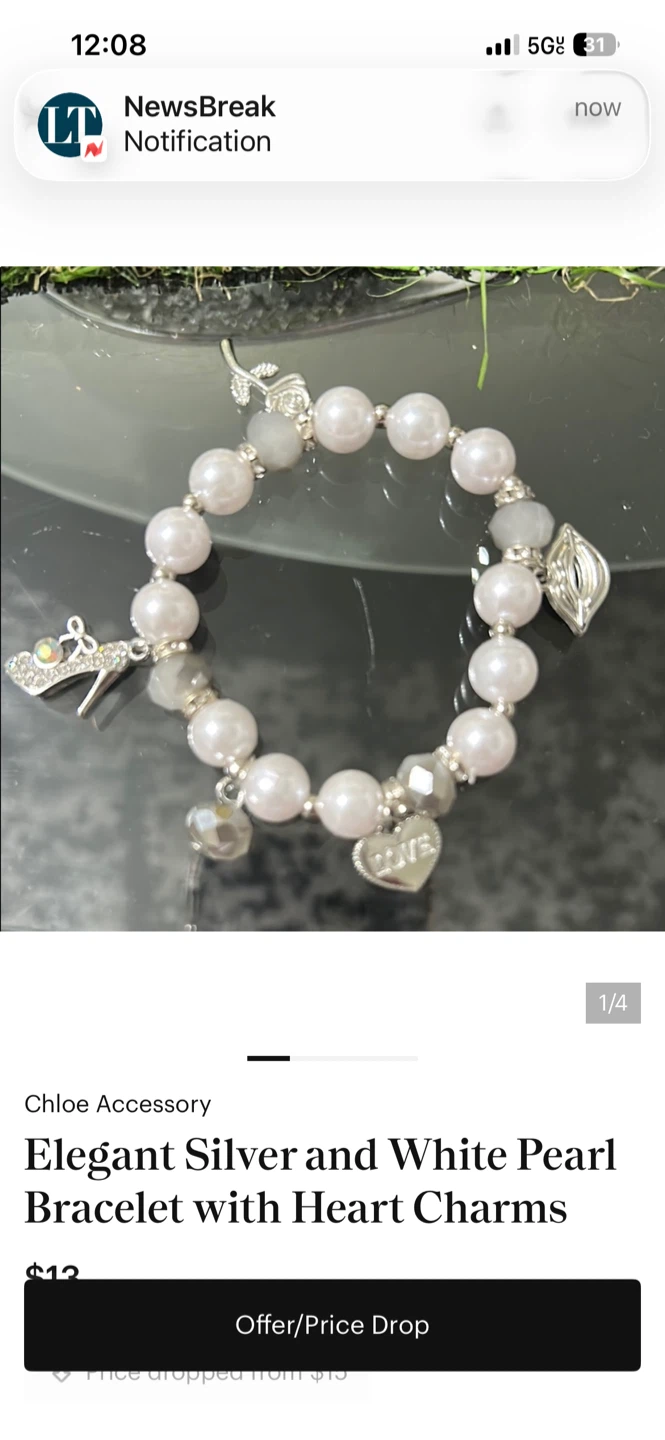 Elegant Silver and White Pearl Bracelet with Heart Charms - photo 4