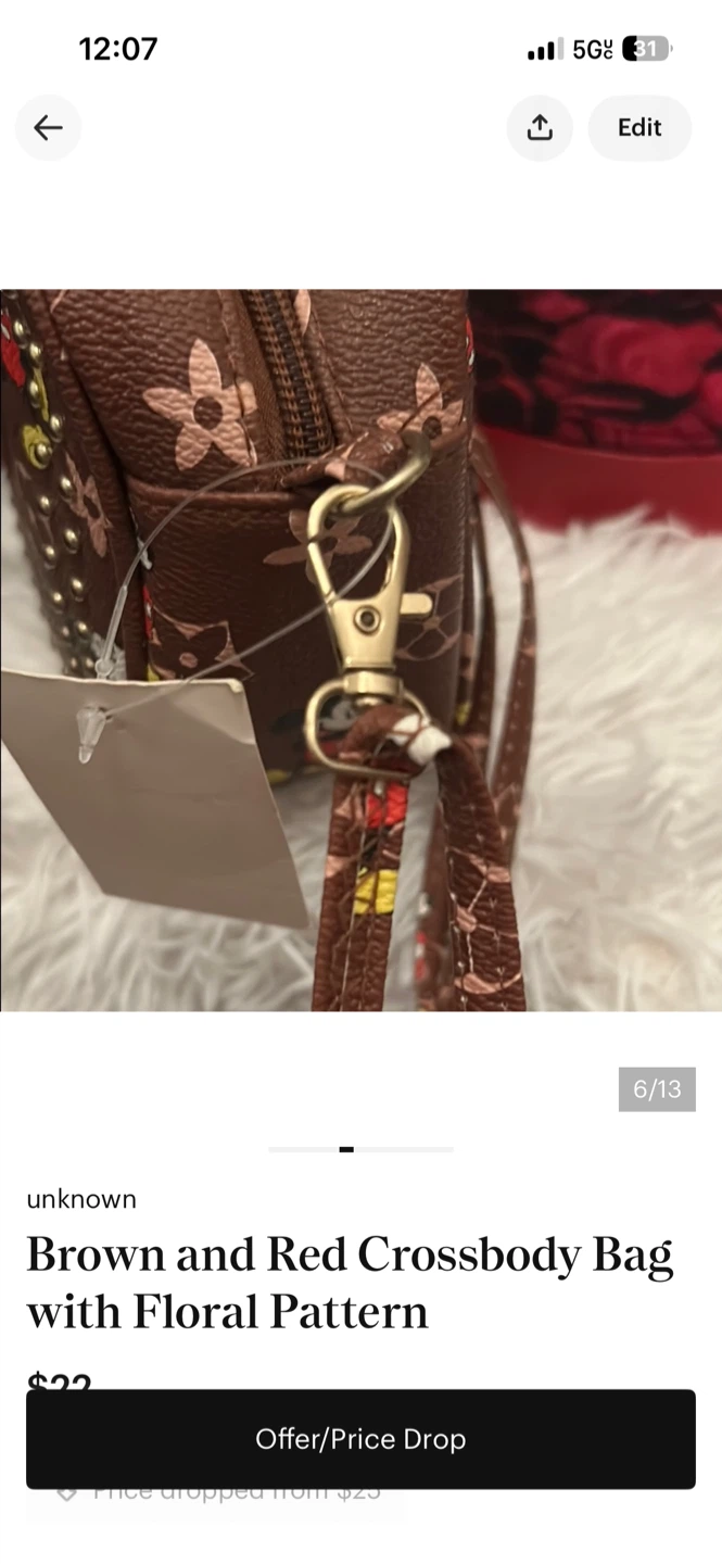 Brown Crossbody Bag with Mickey Mouse and Floral Pattern - photo 4