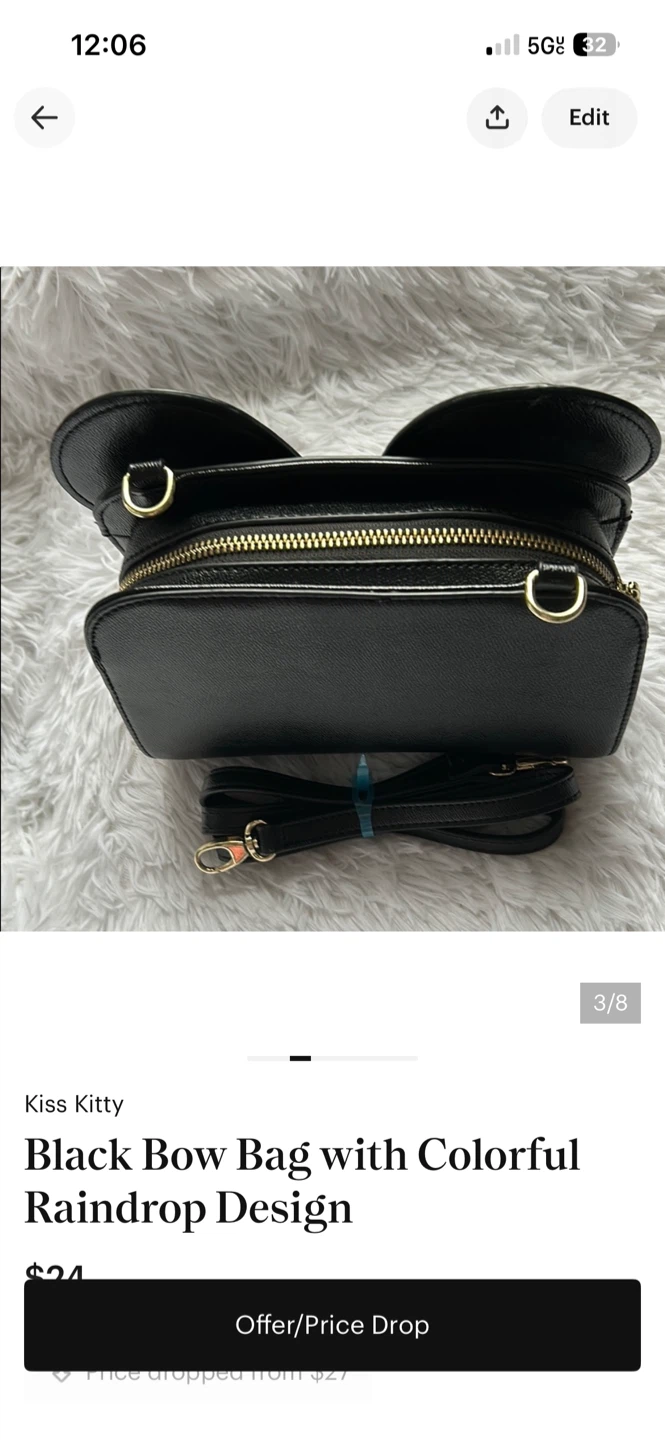 Kiss Kitty Black Bow Bag with Colorful Raindrop Design - photo 3