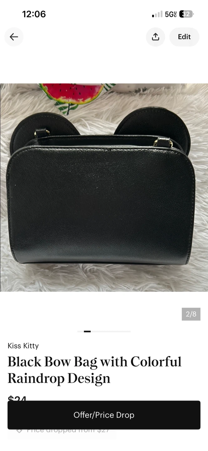 Kiss Kitty Black Bow Bag with Colorful Raindrop Design - photo 4