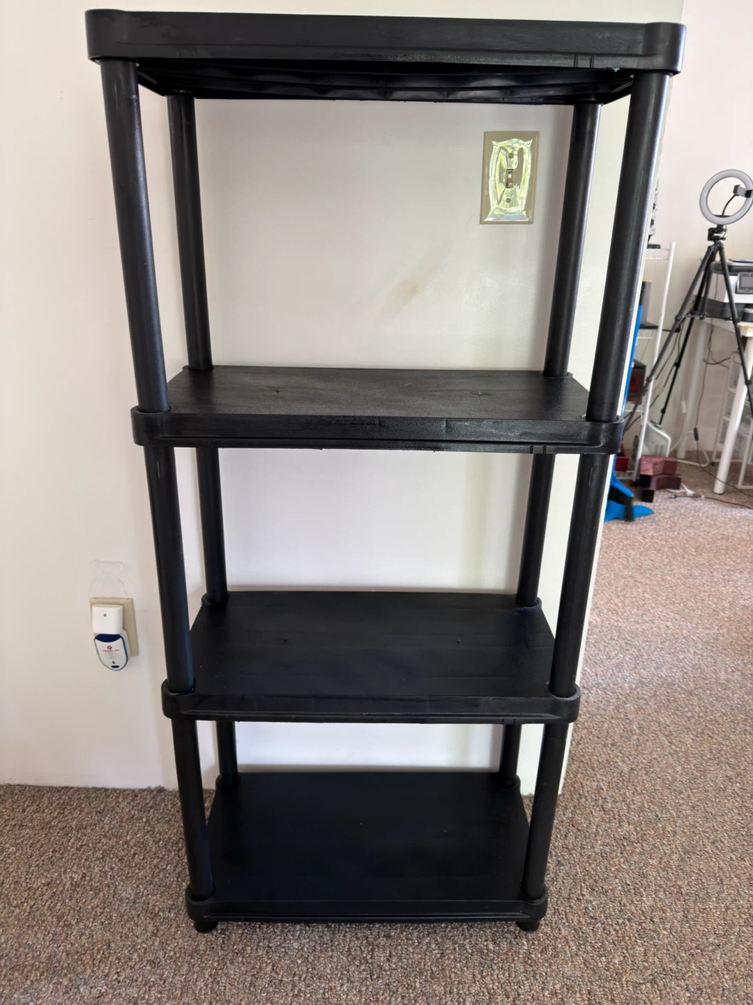 Black Plastic 4-Tier Shelving Unit