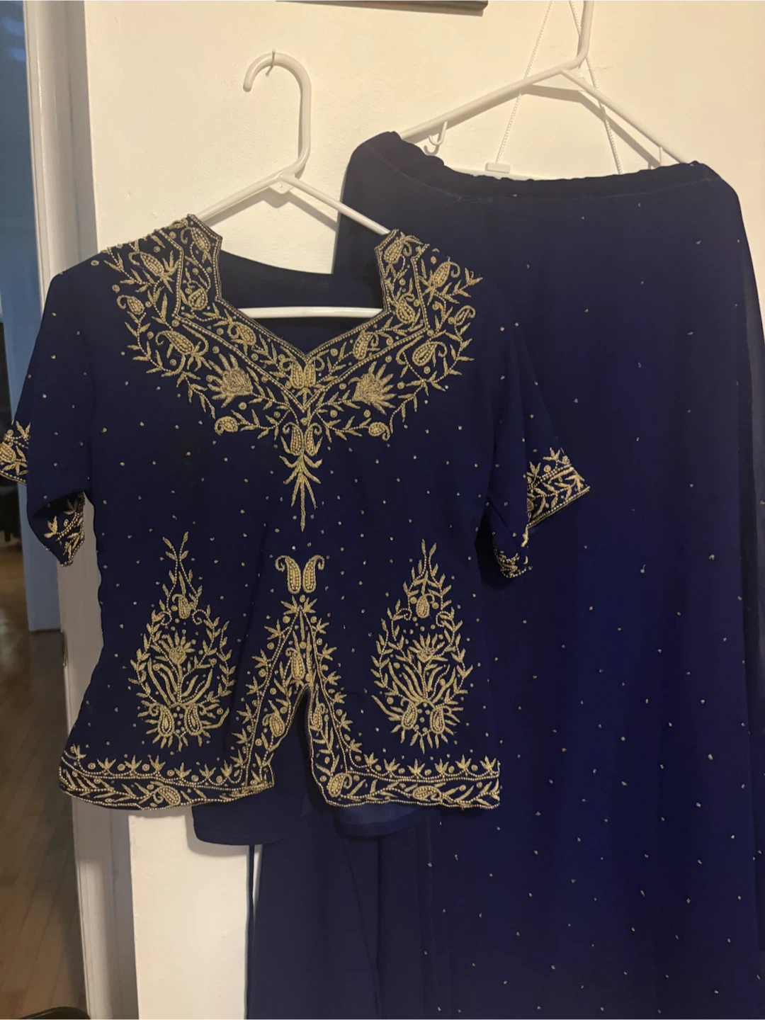 Navy Blue Embroidered Outfit with Skirt