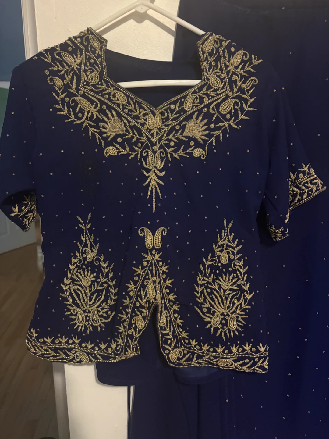 Navy Blue Embroidered Outfit with Skirt - photo 2