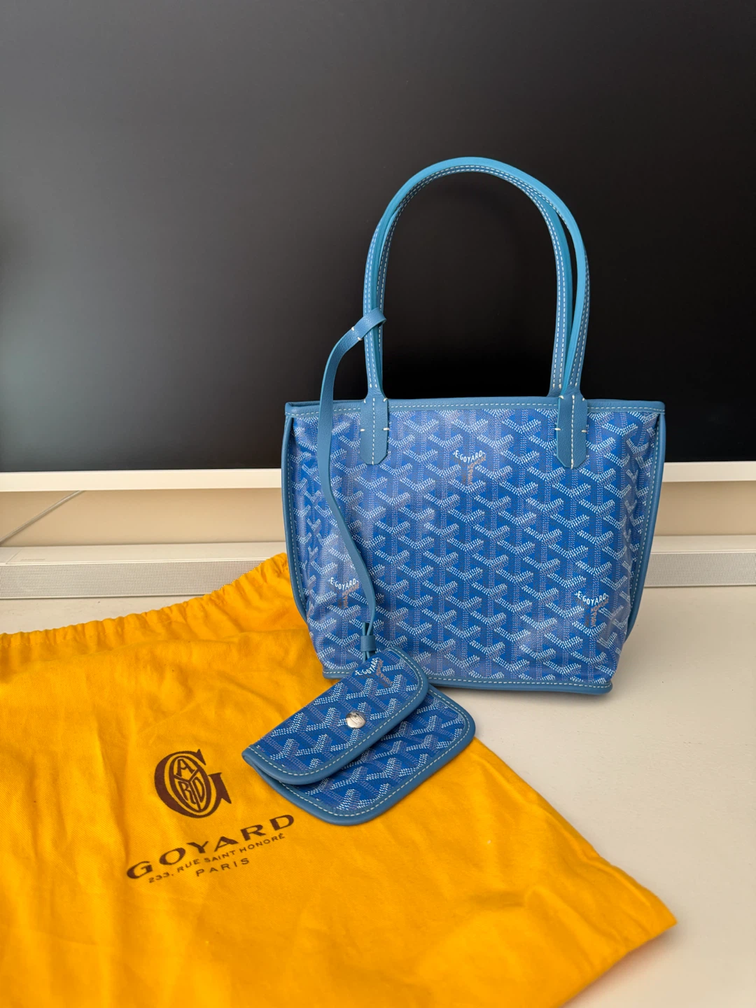 Goyard Mini Anjou Blue Tote Bag with Coin Purse