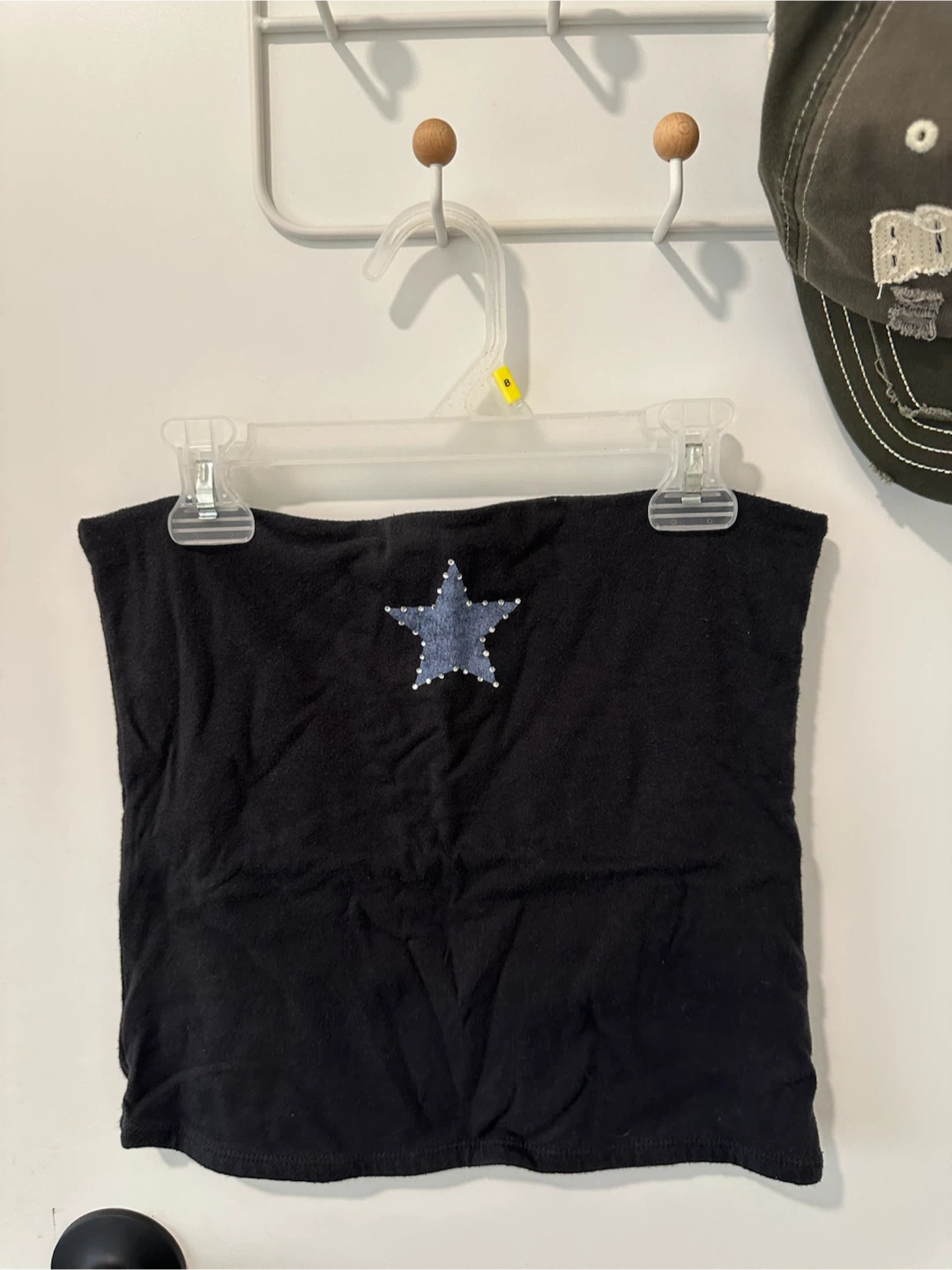 Hollister Black strapless top with denim star detail
