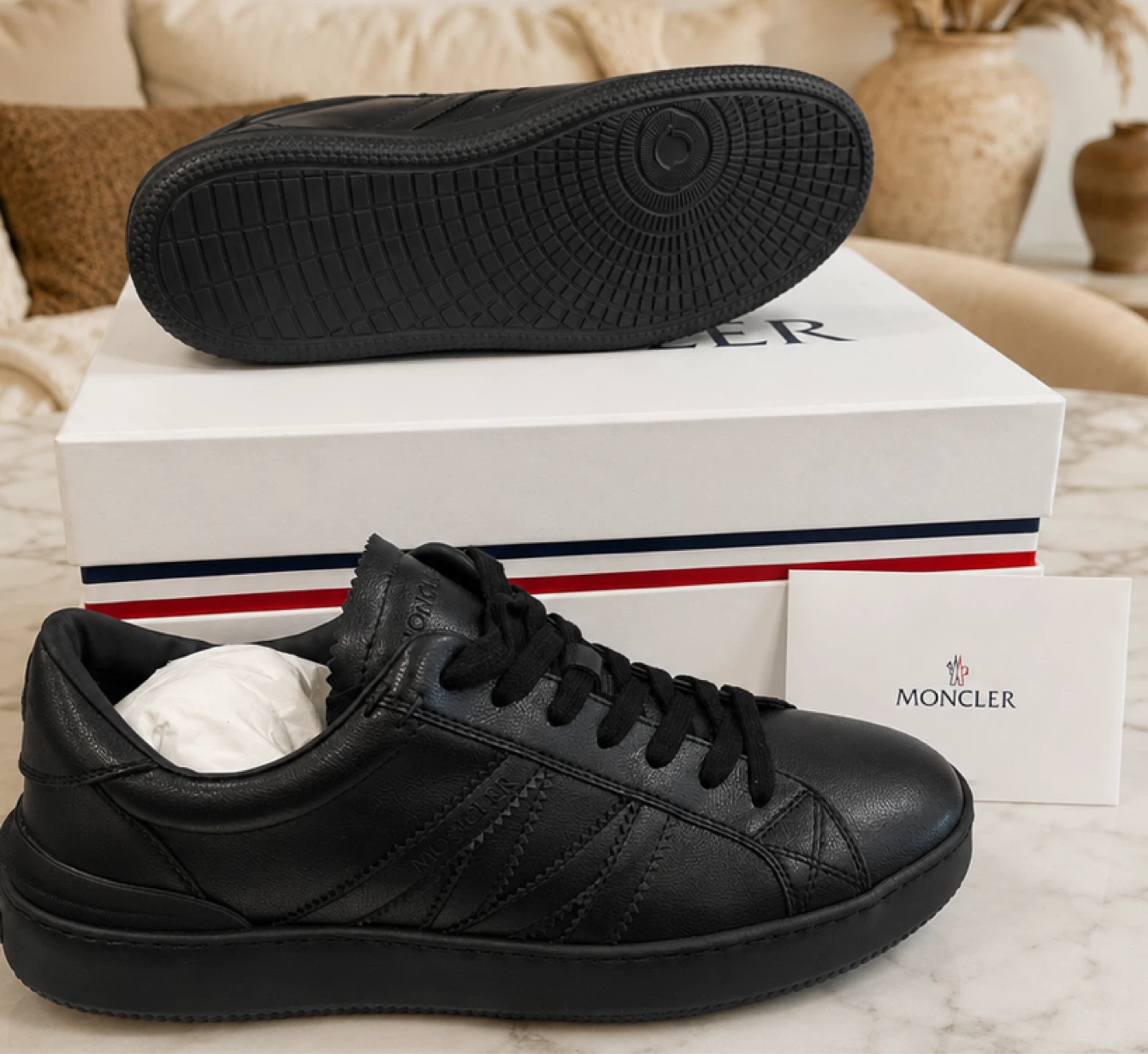 Moncler Black Leather Sneakers - photo 4