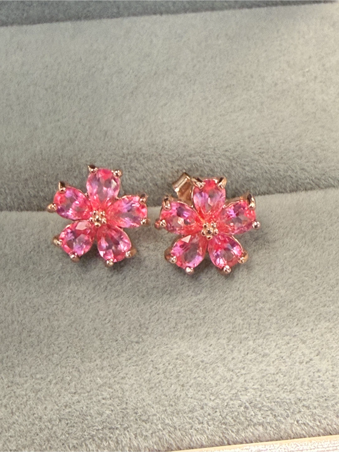 Natural Pink Topaz Flower S925 Silver Earrings