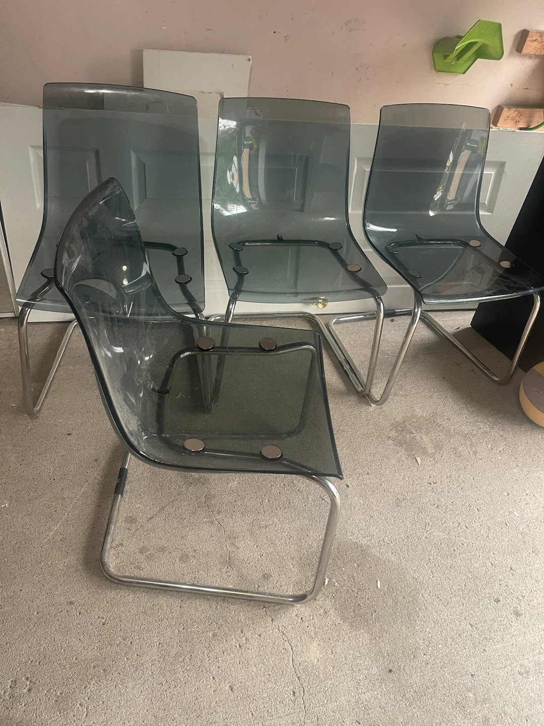 Set of 4 Smoke Grey Acrylic Chairs with Chrome Legs