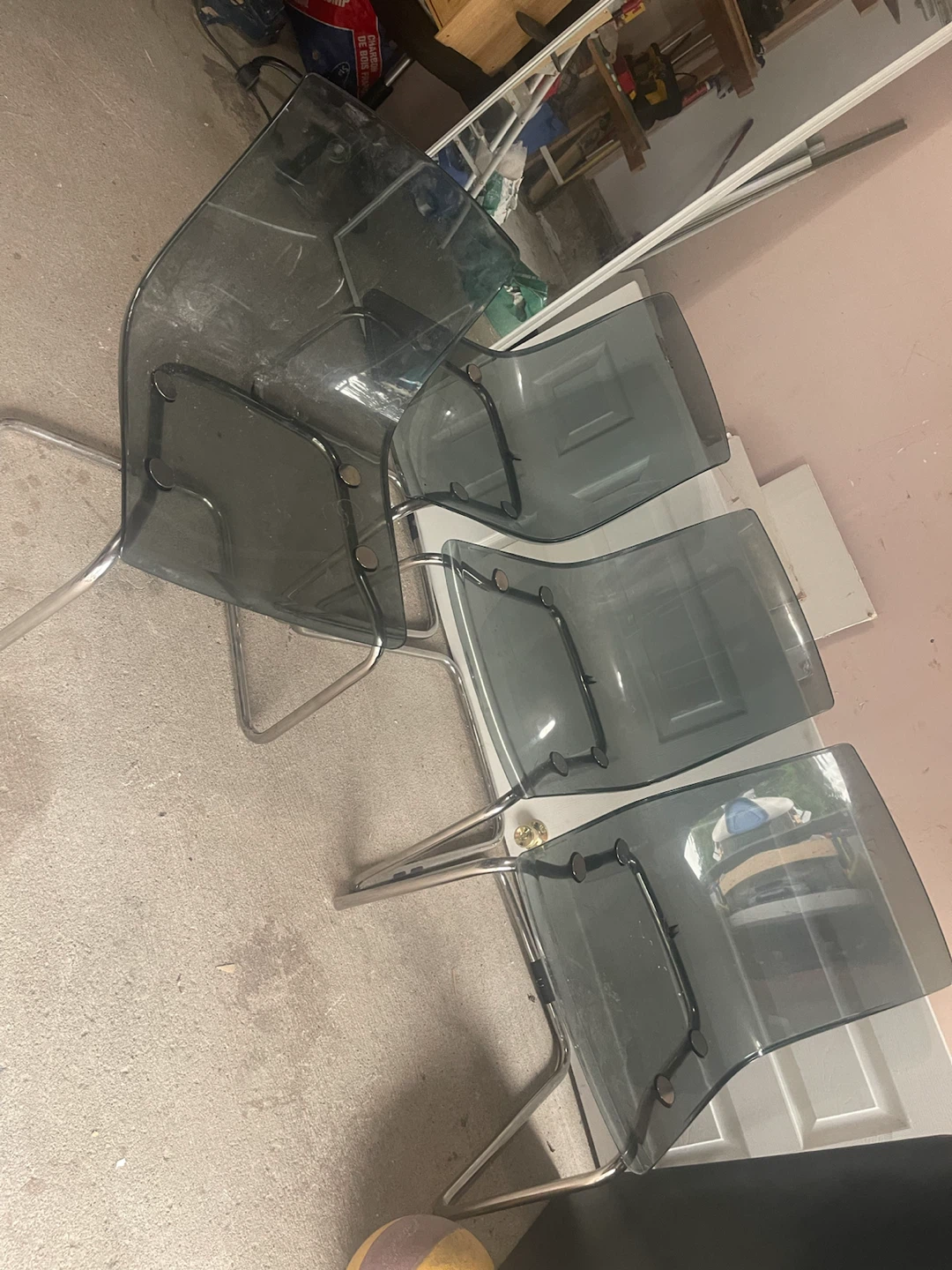 Set of 4 Smoke Grey Acrylic Chairs with Chrome Legs - photo 2